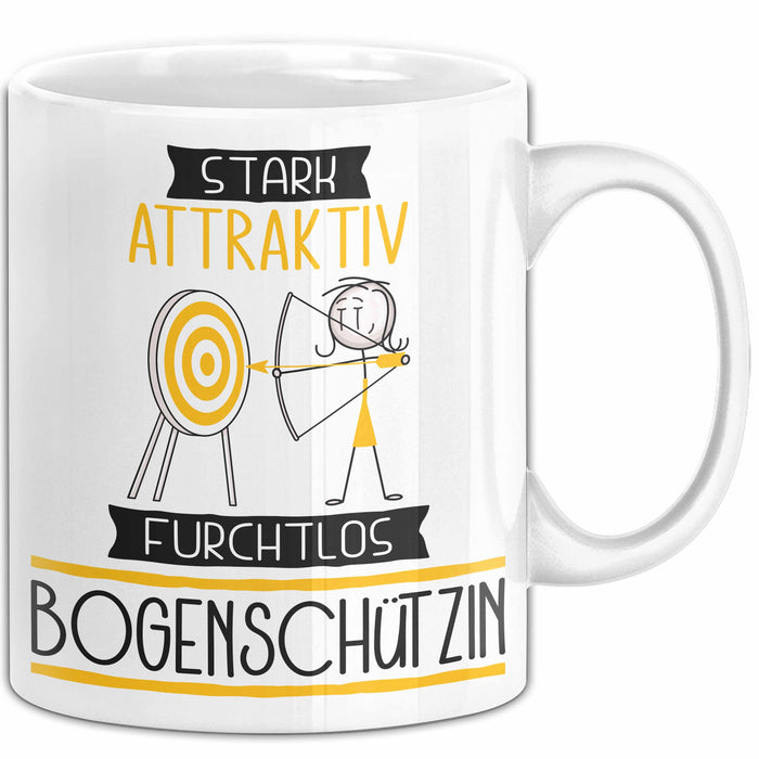 Bogenschützin Tasse Geschenk Becher Stark Attraktiv Furchtlos Bogenschützin Lustige Geschenkidee Weiß Trendation