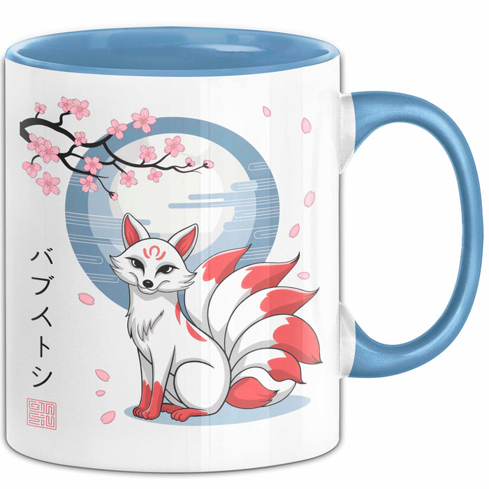 Fuchs Tierliebhaber Tasse Geschenk Lustige Geschenkidee Spruch Japanischer Kitsune Fuchs Blau Trendation