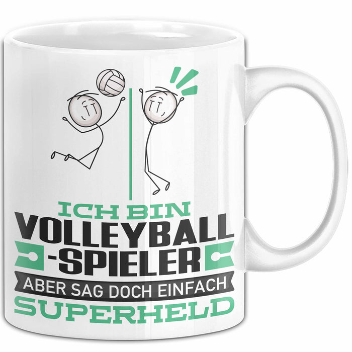 Volleyballspieler Geschenk Tasse Ich Bin Volleyballspieler Aber Sag Doch Einfach Superheld Lustige Geschenkdiee für Volleyballspieler Kaffee-Becher Weiß Trendation