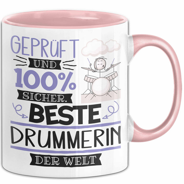 Beste Drummerin Der Welt Tasse Geschenk für Eine Drummerin Geprüft Und Sicher Geschenkidee Geburtstag Weihnachten Rosa Trendation