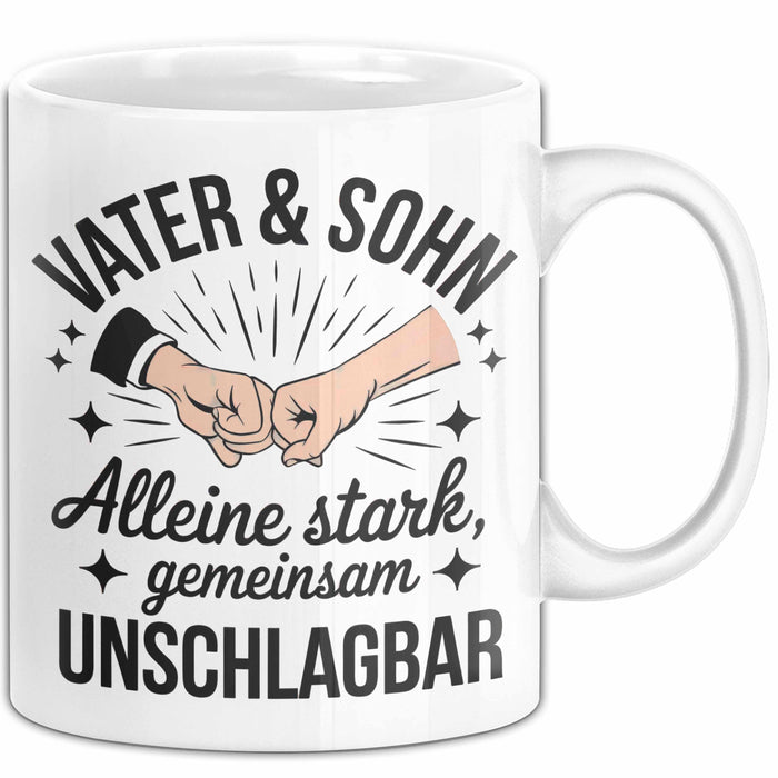Papa Vatertag Vater Sohn Tasse Becher Geschenk Lustige Geschenkidee Spruch Vater & Sohn Alleine Stark Gemeinsam Unschlagbar Weiß Trendation