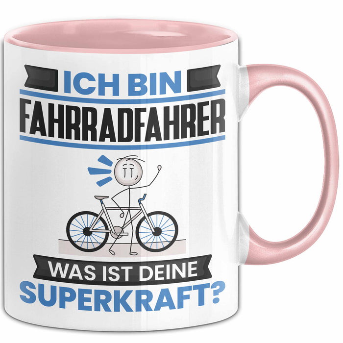 Fahrradfahrer Tasse Geschenk für Fahrradfahrer Geburtstag Lustiger Spruch Kaffee-Becher Was Ist Deine Superkraft Rosa Trendation