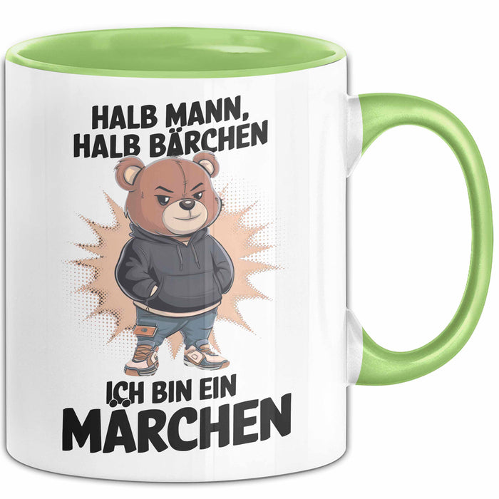 Bärtige Männer Tasse Geschenk Lustige Geschenkidee Spruch Halb Mann Halb Bärchen Grün Trendation