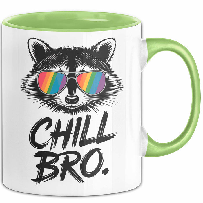 Waschbär Tierliebhaber Tasse Geschenk Lustige Geschenkidee Spruch Entspann Dich Bruder Grün Trendation