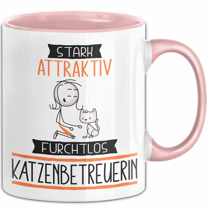 Katzenbetreuerin Tasse Geschenk Becher Stark Attraktiv Furchtlos Katzenbetreuerin Lustige Geschenkidee Rosa Trendation