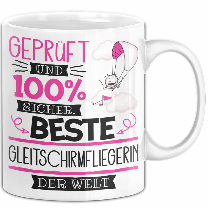 Beste Gleitschirmfliegerin Der Welt Tasse Geschenk für Eine Gleitschirmfliegerin Geprüft Und Sicher Geschenkidee Geburtstag Weihnachten Weiß Trendation