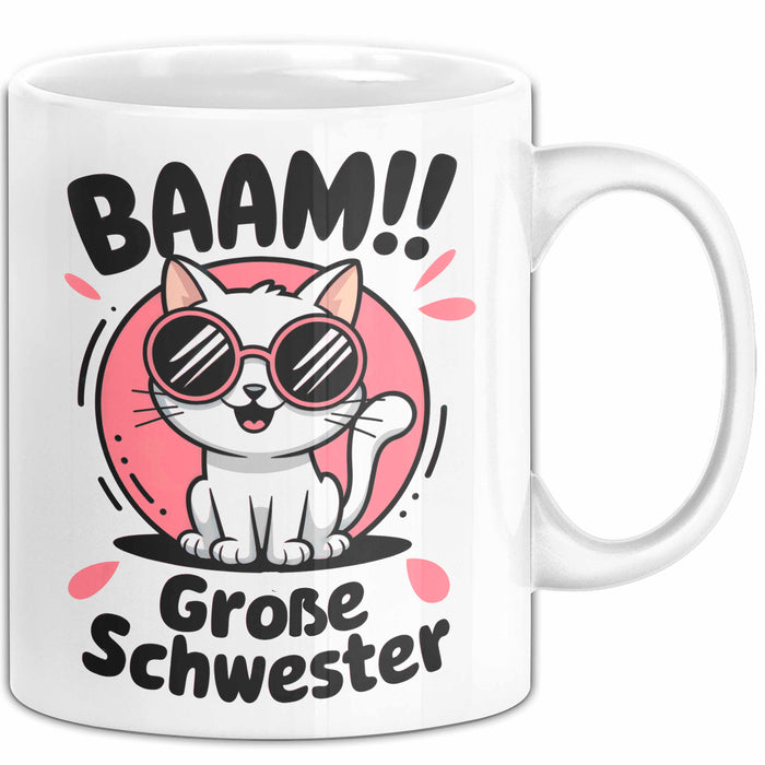 Big Sister Ältere Geschwister Schwestern Katze Tasse Becher Geschenk Lustige Geschenkidee Spruch Big Sister Weiß Trendation