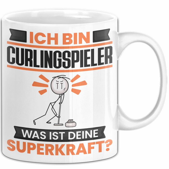 Curlingspieler Tasse Geschenk für Curlingspieler Geburtstag Lustiger Spruch Kaffee-Becher Was Ist Deine Superkraft Weiß Trendation