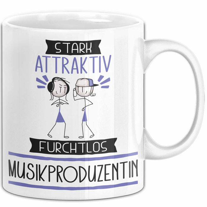 Musikproduzentin Tasse Geschenk Becher Stark Attraktiv Furchtlos Musikproduzentin Lustige Geschenkidee Weiß Trendation