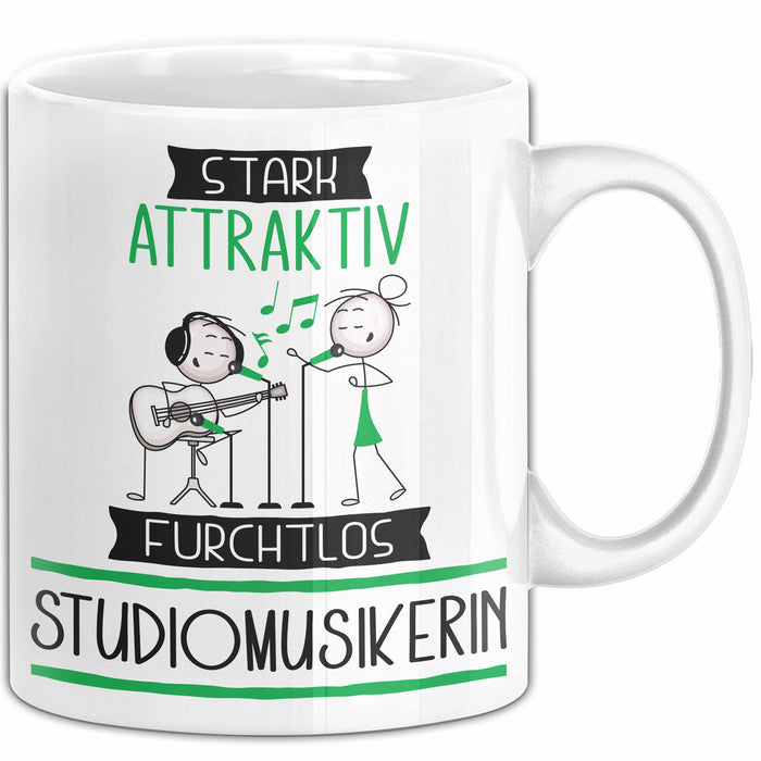 Studiomusikerin Tasse Geschenk Becher Stark Attraktiv Furchtlos Studiomusikerin Lustige Geschenkidee Weiß Trendation