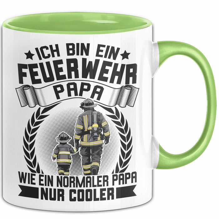 Feuerwehrmann Tasse Geschenk Ich Bin Feuerwehr Papa Wie Ein Normaler Papa Nur Cooler Grün Trendation