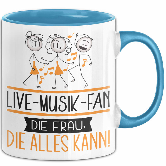 Live-Musik-Fan Geschenk Tasse Becher Die Frau Die Allen Kann Geschenkidee für eine Live-Musik-Fan Lustig Blau Trendation