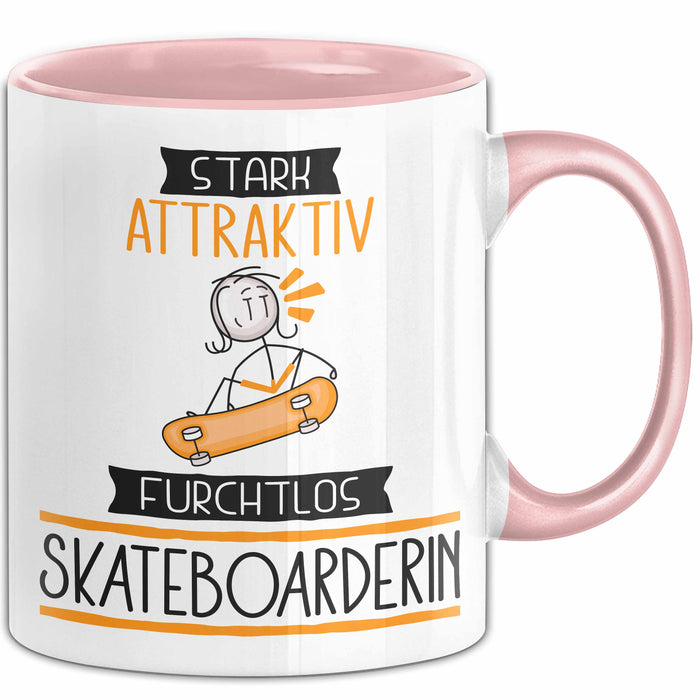 Skateboarderin Tasse Geschenk Becher Stark Attraktiv Furchtlos Skateboarderin Lustige Geschenkidee Rosa Trendation