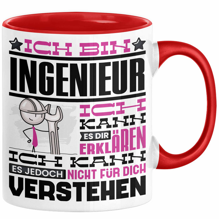 Ingenieur Geschenk Tasse Geschenkidee für Ingenieur Geburtstag Lustiger Spruch Ich Bin Ingenieur Ich Kann Es Dir Erklären Aber Nicht Für Dich Verstehen Rot Trendation