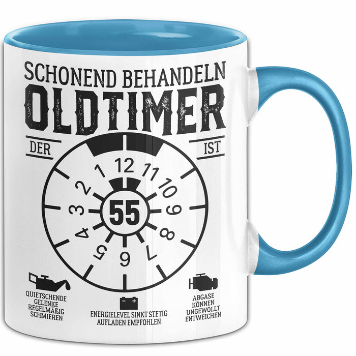 55. Geburtstag Tasse Geschenk Schonend Behandeln Oldtimer Der Ist 55 Geschenkidee Kaffee-Becher Blau Trendation