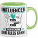 Influencer Tasse Geschenk für Influencer Der Mann Der Alles Kann Geschenkidee zum Geburtstag Grün Trendation