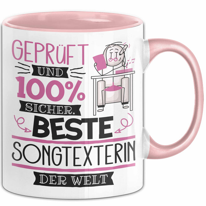 Beste Songtexterin Der Welt Tasse Geschenk für Eine Songtexterin Geprüft Und Sicher Geschenkidee Geburtstag Weihnachten Rosa Trendation