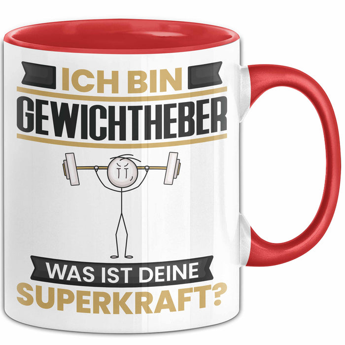 Gewichtheber Tasse Geschenk für Gewichtheber Geburtstag Lustiger Spruch Kaffee-Becher Was Ist Deine Superkraft Rot Trendation