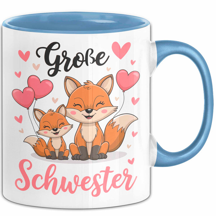 Big Sister Ältere Geschwister Schwestern Füchse Tasse Becher Geschenk Lustige Geschenkidee Spruch Big Sister Blau Trendation