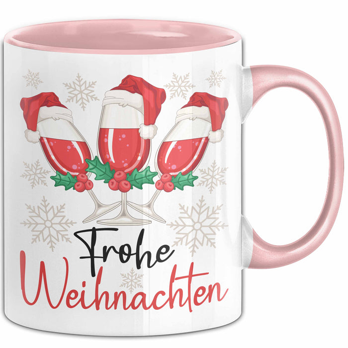 Weihnachten Weinglas Tasse Geschenk Weihnachtliche Grafik Weinliebhaber Frohe Weihnachten Kaffee-Becher Rosa Trendation