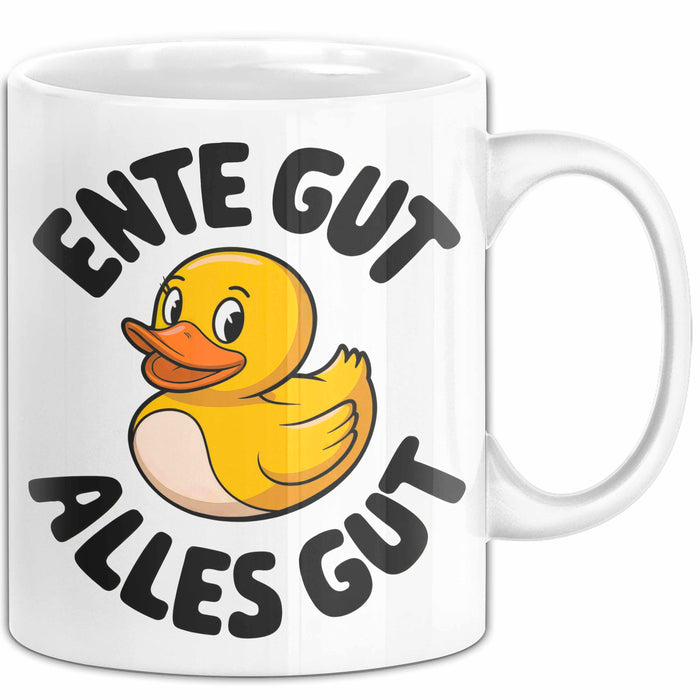 Gelbe Ente Tasse Geschenk Lustige Geschenkidee Spruch Ente gut alles gut Weiß Trendation