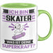 Skater Tasse Geschenk für Skater Geburtstag Lustiger Spruch Kaffee-Becher Was Ist Deine Superkraft Grün Trendation