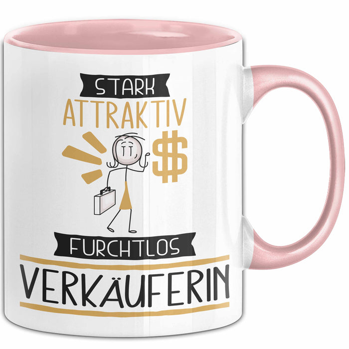 Verkäuferin Tasse Geschenk Becher Stark Attraktiv Furchtlos Verkäuferin Lustige Geschenkidee Rosa Trendation