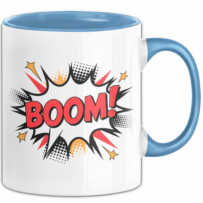 Comic Fan Tasse Boom Geschenkidee Nerds mit lustigem Spruch Blau Trendation