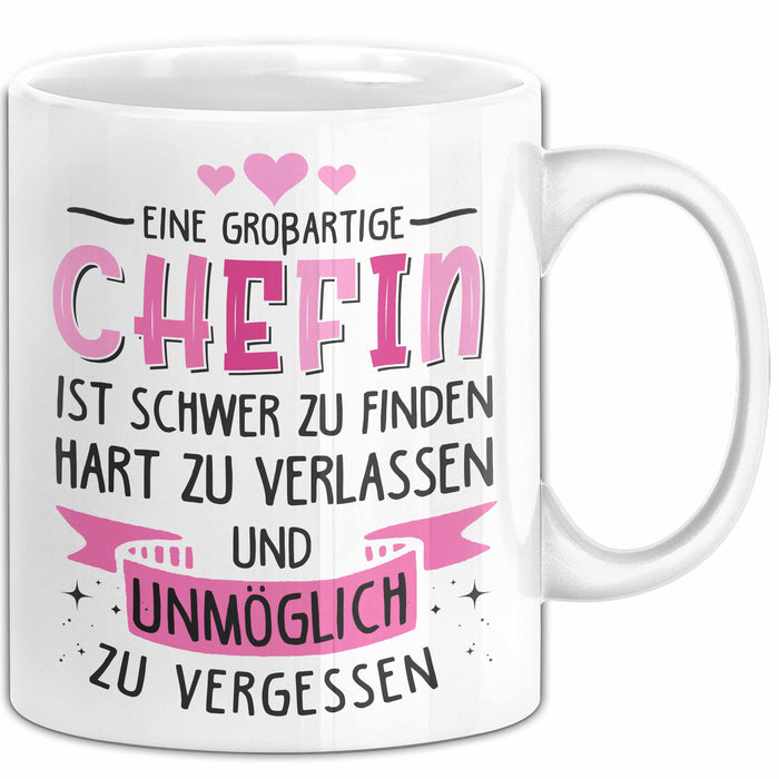 Büroarbeit Kollege Chef Tasse Geschenk Lustige Geschenkidee Spruch Eine Großartige Chefin Ist Schwer Zu Finden Weiß Trendation