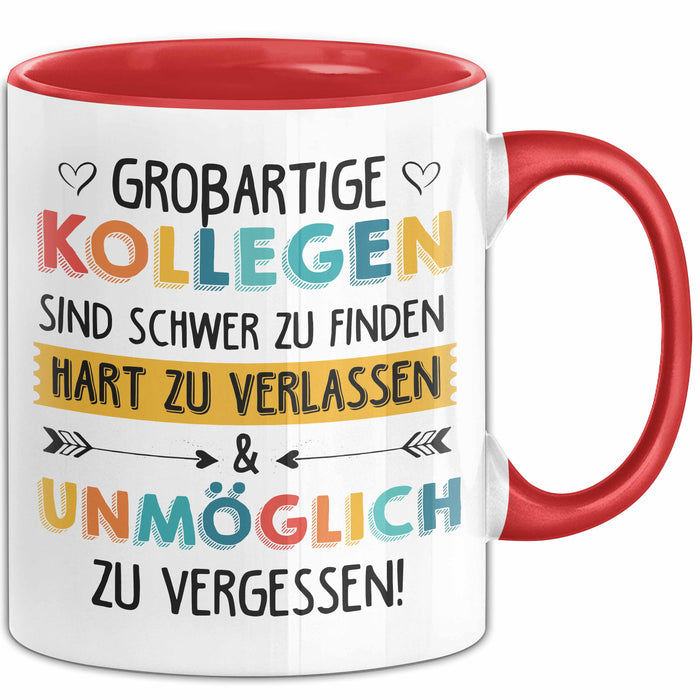 Büroarbeit Kollege Tasse Geschenk Lustige Geschenkidee Spruch Großartige Kollegen Sind Schwer Zu Finden Rot Trendation