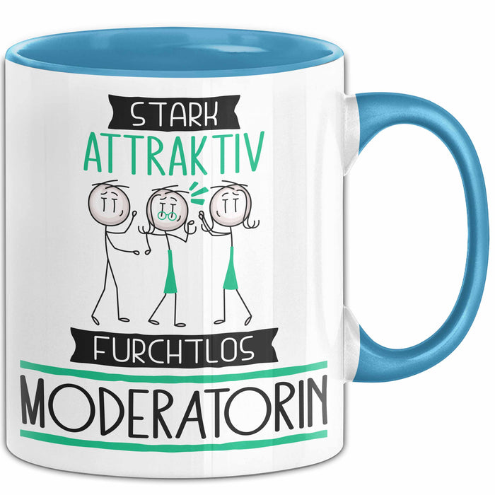 Moderatorin Tasse Geschenk Becher Stark Attraktiv Furchtlos Moderatorin Lustige Geschenkidee Blau Trendation