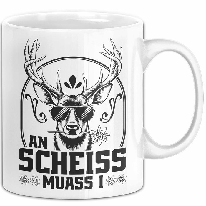An Scheiss Muass I München Geschenkidee Spruch Hirsch Tasse Kaffee-Becher Weiß Trendation