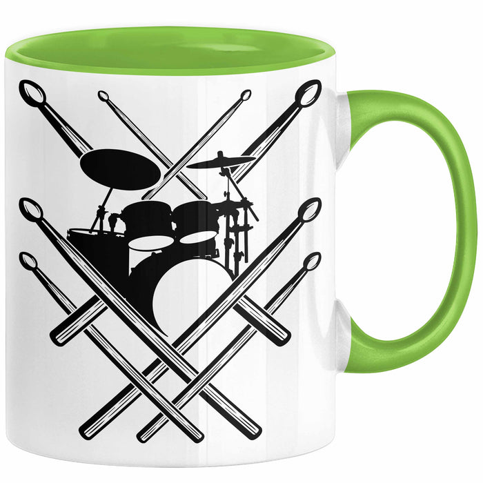 Drummer Schlagzeug-Spieler Geschenk Tasse Geschenkidee Kaffee-Becher Schlagzeuger Schlagzeug Stick Grün Trendation