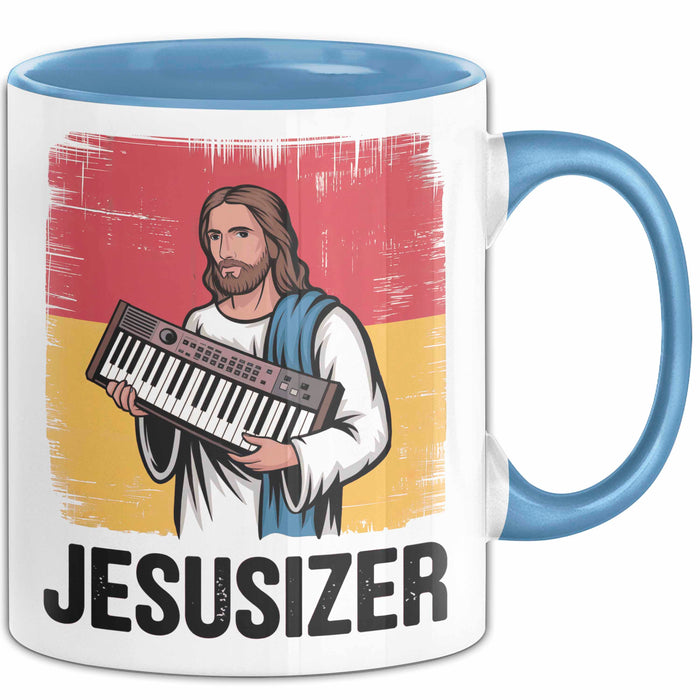 Jesus Keyboardspieler Tasse Geschenk Jesusizer Christlicher Geschenkidee Lustig Blau Trendation