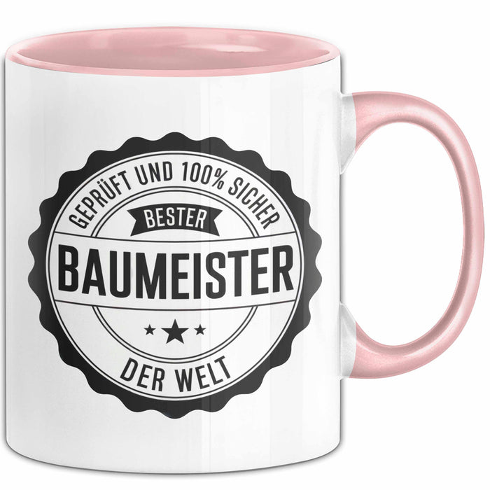 Bauarbeiter Tasse Geschenk 100% Bester Bauleiter Handwerker Geschenkidee Lustig Rosa Trendation