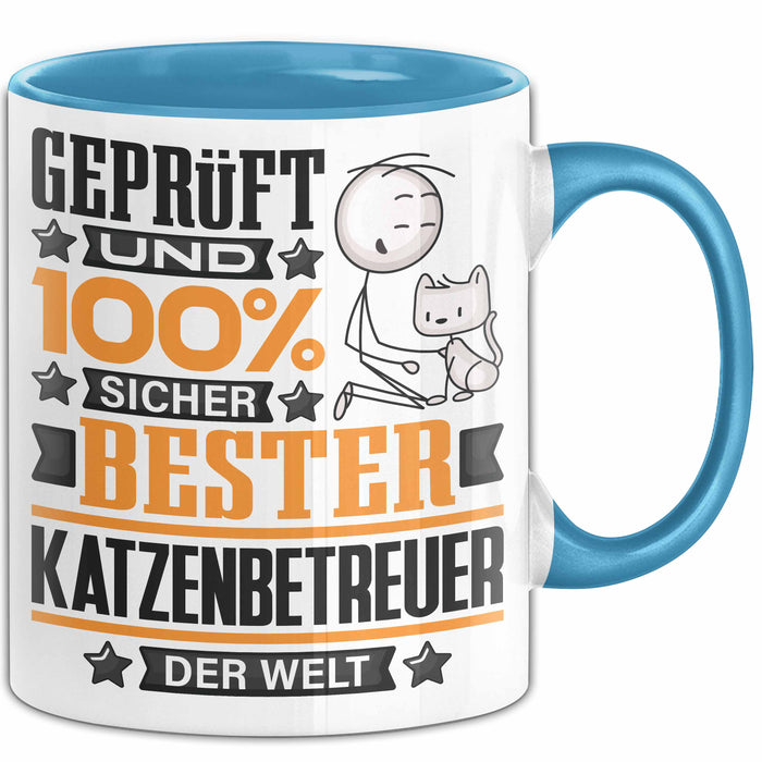 Katzenbetreuer Geschenk Lustiger Spruch für Katzenbetreuer Geschenkidee Bester Katzenbetreuer Der Welt Blau Trendation