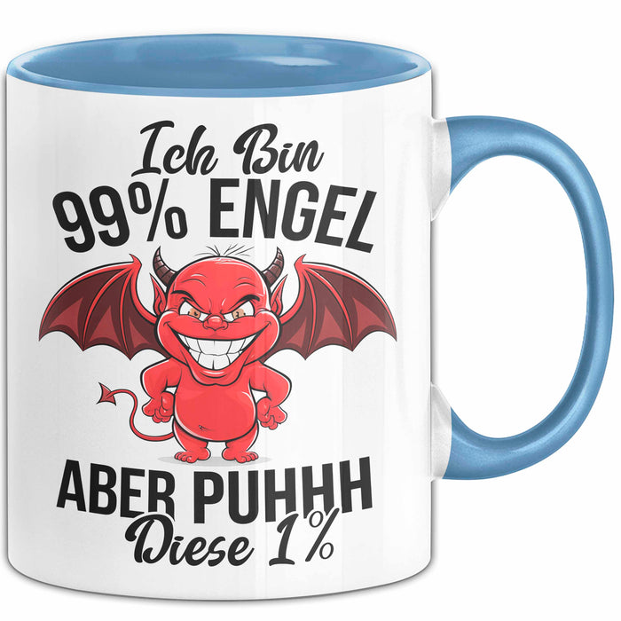 Engel Teufel Tasse Geschenk Lustige Geschenkidee Spruch Ich Bin 99% Engel Blau Trendation