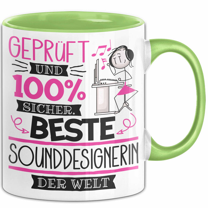 Beste Sounddesignerin Der Welt Tasse Geschenk für Eine Sounddesignerin Geprüft Und Sicher Geschenkidee Geburtstag Weihnachten Grün Trendation