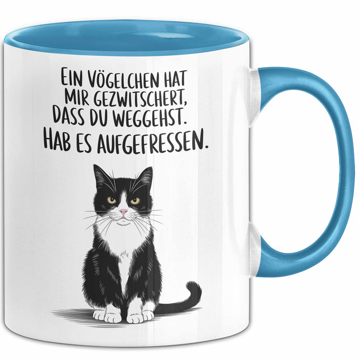 Büroarbeit Kollege Abschied Tasse Geschenk Lustige Geschenkidee Spruch Ein Vögelchen Hat Mir Gezwitschert Dass Du Weggehst Blau Trendation
