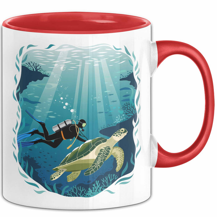 Taucher Tasse Geschenkidee für Tauch Enthusiasten Rot Trendation