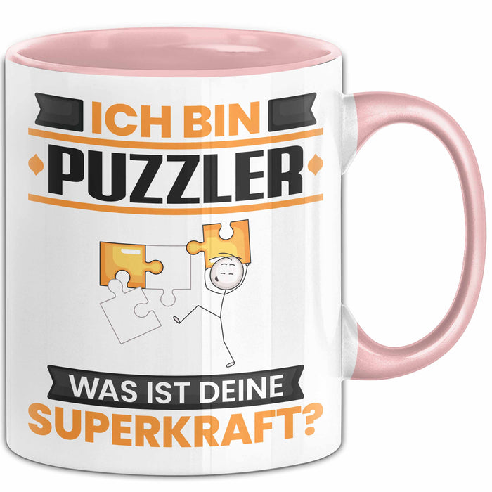 Puzzler Tasse Geschenk für Puzzler Geburtstag Lustiger Spruch Kaffee-Becher Was Ist Deine Superkraft Rosa Trendation