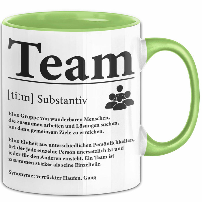 Büroarbeit Kollege Tasse Geschenk Lustige Geschenkidee Spruch Team Definition Grün Trendation