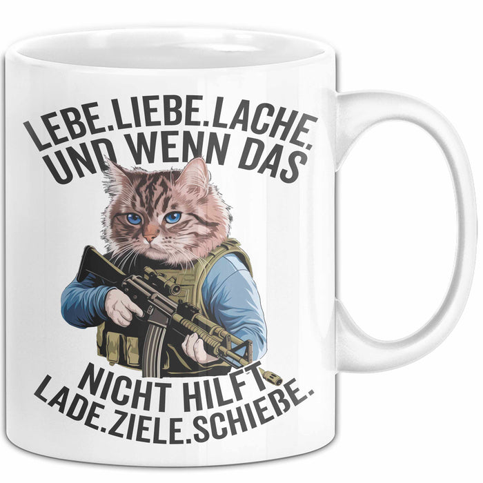 Sarkastische Katze Tasse Geschenk Lustige Geschenkidee Lebe Liebe Lache Weiß Trendation