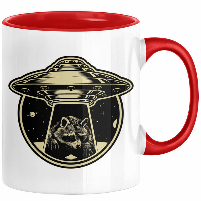 Waschbär Geschenk Tasse Ufo Alien Waschbär-Liebhaber Geschenkdidee Rot Trendation