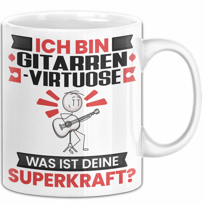 Gitarrenvirtuose Tasse Geschenk für Gitarrenvirtuose Geburtstag Lustiger Spruch Kaffee-Becher Was Ist Deine Superkraft Weiß Trendation