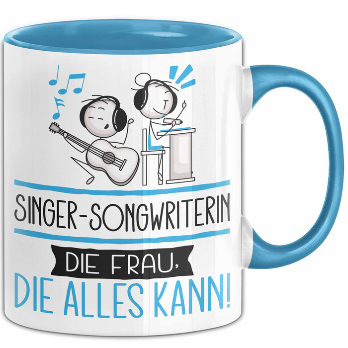 Singer-Songwriterin Geschenk Tasse Becher Die Frau Die Allen Kann Geschenkidee für eine Singer-Songwriterin Lustig Blau Trendation