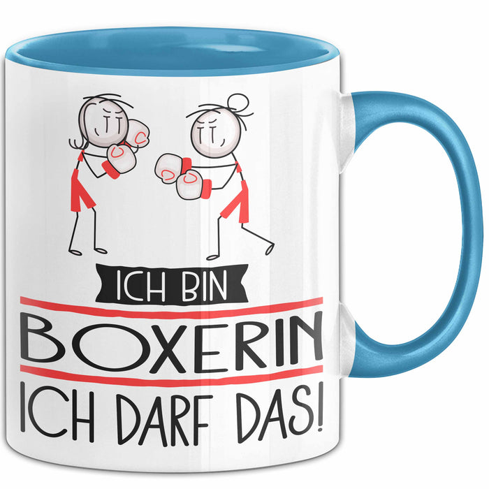 Geschenk für Boxerin Tasse Lustige Geschenkidee Geburtstag Ich Bin Boxerin Ich Darf Das Blau Trendation