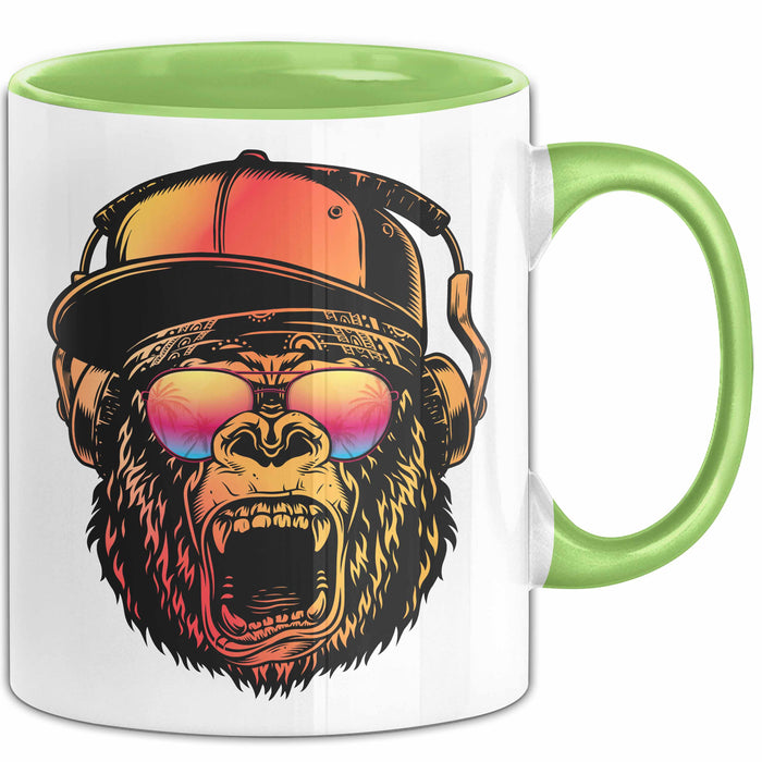 Affe Grafik Tasse Coole Tassen Geschenkidee Jungs Dj Chimpanse Becher Grün Trendation