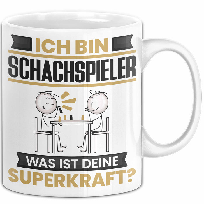 Schachspieler Tasse Geschenk für Schachspieler Geburtstag Lustiger Spruch Kaffee-Becher Was Ist Deine Superkraft Weiß Trendation