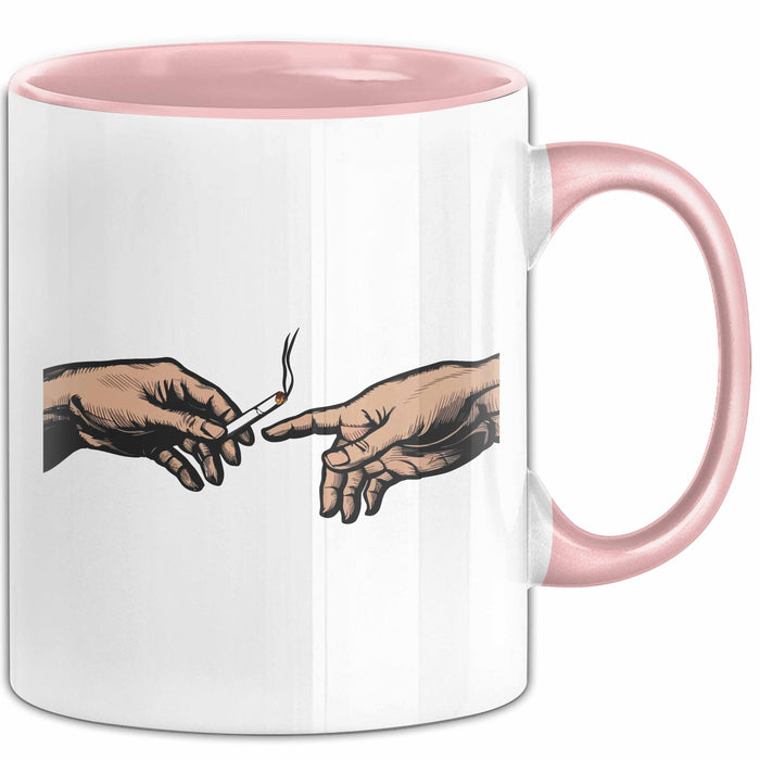 Raucher Tasse Geschenk Erschaffung Von Adam Kunst Geschenkidee 2 Hände Finger Joint Kiffer Rosa Trendation